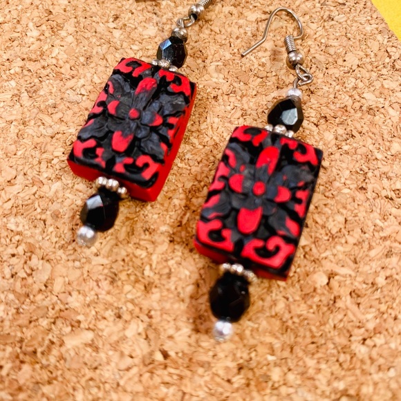 Hand made Asian flair ear rings w stainless hoops - Picture 1 of 3